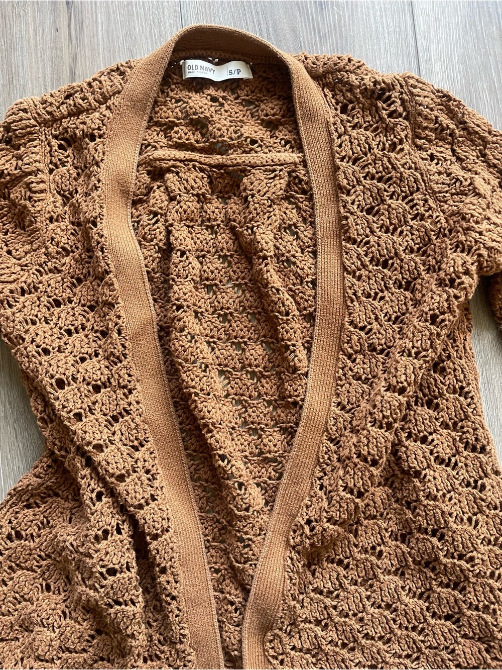 GAP Open-Front Cotton Crochet Cardigan - Brown - Picture 2 of 3